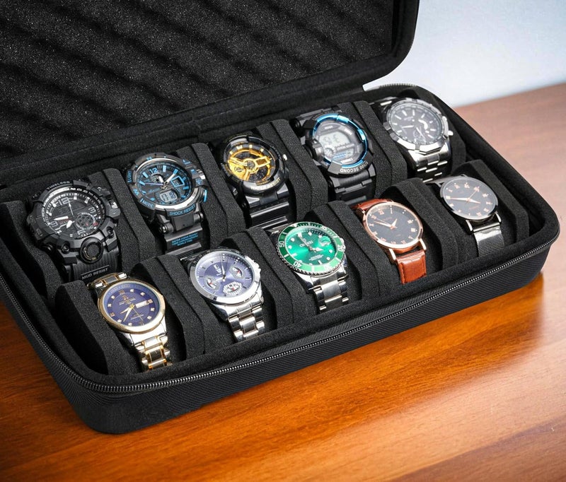 RIGICASE 10 slots watch travel case, Hard Portable watch carry storage display organizer box, fit watches up to 55mm face - Image 4